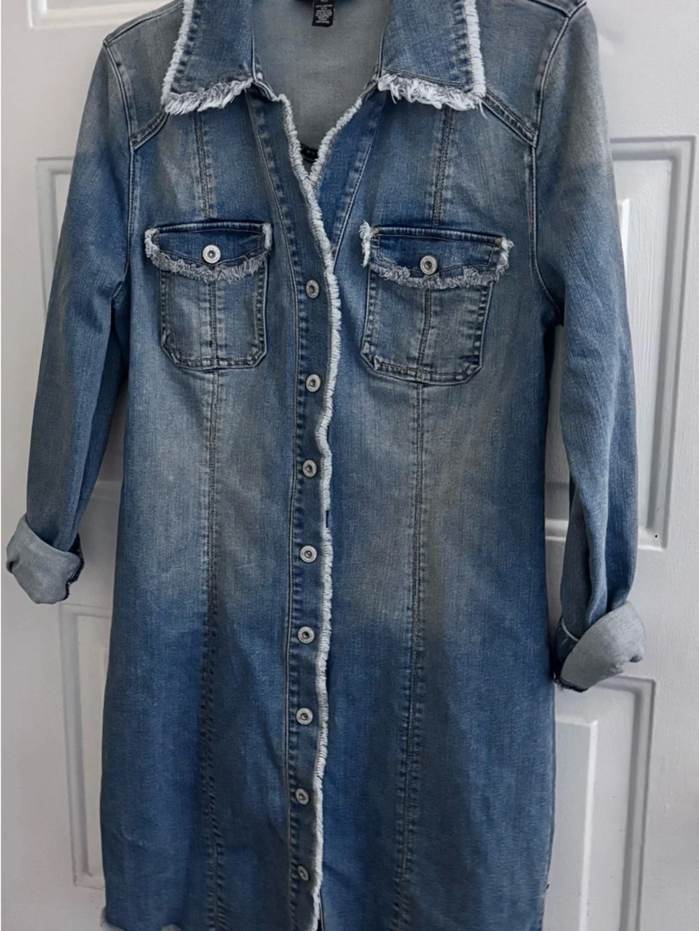 INC International Concepts Light/Medium Blue Denim Long Sleeve Shirt Dress - Picture 3 of 9